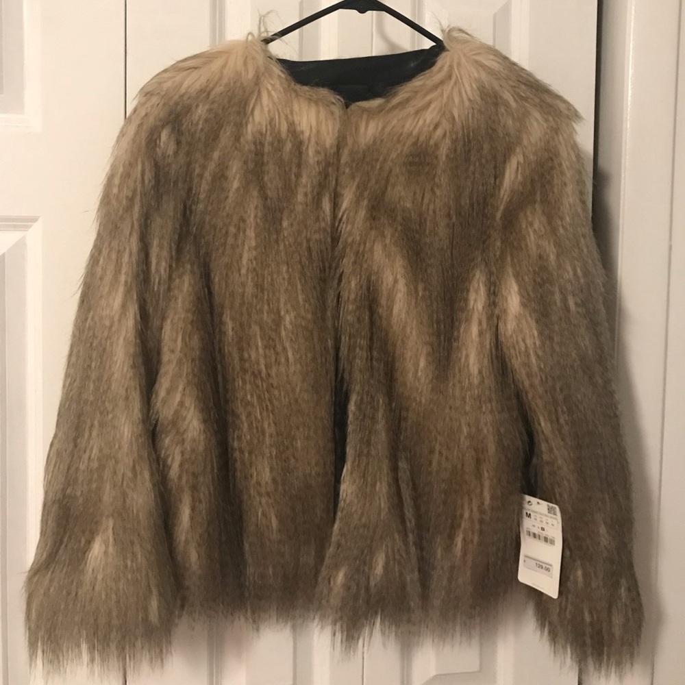 New Zara Faux Fur Jacket Med